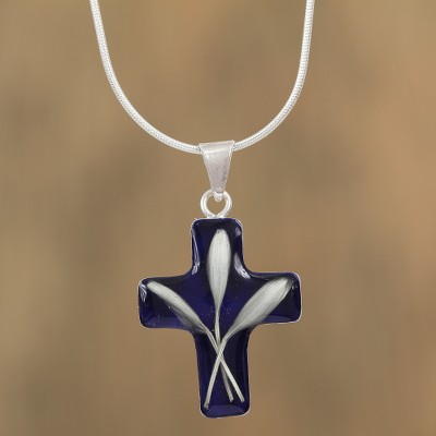 Natural wheat pendant necklace, Cross and Wheat