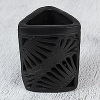 Ceramic pencil holder, 'Oaxacan Twilight' - Oaxaca Barro Negro Triangular Ceramic Pencil Holder