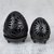 Ceramic tealight candle holders, 'Garden Egg' (pair) - Oaxaca Barro Negro Ceramic Tealight Candle Holders (Pair) thumbail