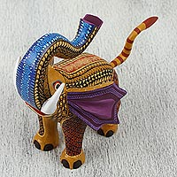 Wood alebrije figurine, 'Fantasy Elephant' - Colorful Handcrafted Trumpeting Elephant Wood Alebrije