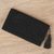 Cotton wallet, 'Midnight Sky Garden' - Handcrafted Black Embroidered Cotton Wallet with Tassel (image 2) thumbail
