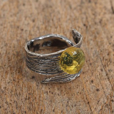 Amber and Sterling Silver Wrap Ring from Mexico
