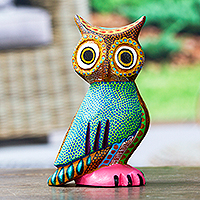 Wood alebrije figurine, 'Dream Vision' - Hand-Carved Copal Wood Owl Alebrije Sculpture from Mexico