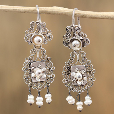 Cultured pearl chandelier earrings, Spiral Celebration