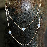 Gold plated moonstone long necklace,