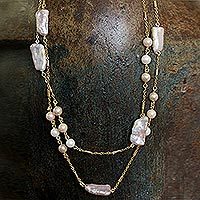 Gold plated cultured pearl wrap necklace,