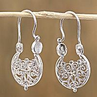 Sterling silver filigree hoop earrings,