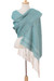 Cotton rebozo, 'Sea Sky' - Ivory Diamond Motif on Blue-Green Handwoven Cotton Rebozo (image 2a) thumbail