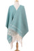 Cotton rebozo, 'Sea Sky' - Ivory Diamond Motif on Blue-Green Handwoven Cotton Rebozo (image 2b) thumbail