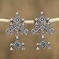 Sterling silver dangle earrings, 'Rhombus Eye' - Sterling Silver Ojo de Dios Earrings from Mexico