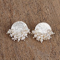Cultured pearl button earrings,