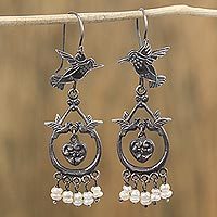 Cultured pearl dangle earrings,
