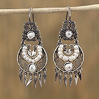 Cultured pearl filigree dangle earrings,
