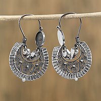 Sterling silver filigree hoop earrings,