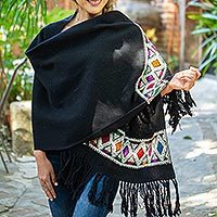 Wool-embroidered cotton shawl,