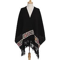 Wool-embroidered cotton shawl,