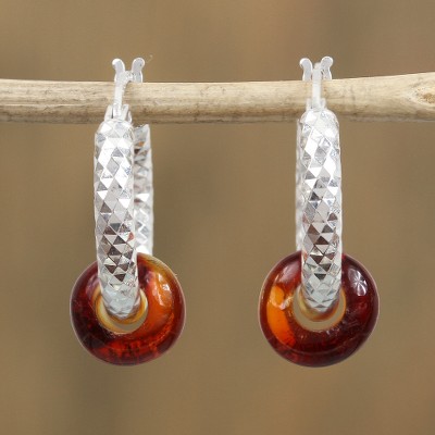 Amber hoop earrings, Glittering Glory