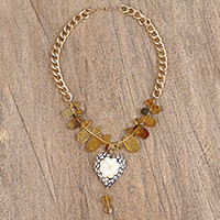 Amber and wood pendant necklace,