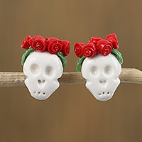 Cold porcelain button earrings,