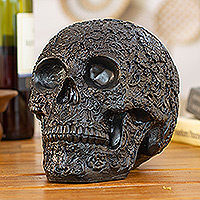 Ceramic figurine, 'Skull Intrigue' - Handcrafted Petite Ceramic Skull Figurine from Mexico