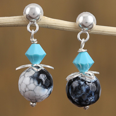 Agate and Swarovski crystal dangle earrings, Ethereal Enigma