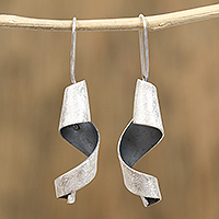 Sterling silver drop earrings, 'Dark Spirals' - Modern Sterling Silver Spiral Drop Earrings from Mexico