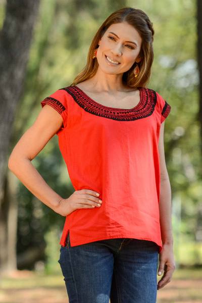 Cotton blouse, Country Air in Red and Black