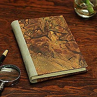 Recycled paper journal, 'Shifting Desert' - Recycled Paper Journal with Brown Motifs from Mexico