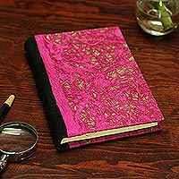 Recycled paper journal, 'Fuchsia Delicacy' - Recycled Paper Journal with Fuchsia Motifs from Mexico