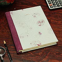 Recycled paper journal, 'Rosy Rain' - Recycled Paper Journal in White from Mexico