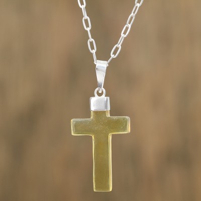 Amber cross pendant necklace, Translucent Transcendence