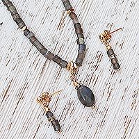 Gold plated labradorite jewelry set,
