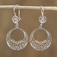 Sterling silver filigree dangle earrings,