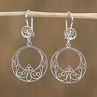 Sterling silver filigree dangle earrings,