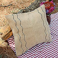 Wool cushion cover, 'Beige Zigzags' - Handwoven Zapotec Wool Cushion Cover in Beige from Mexico