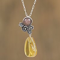 Amber and rhodochrosite pendant necklace,