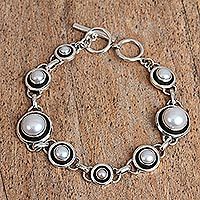Cultured pearl link bracelet,