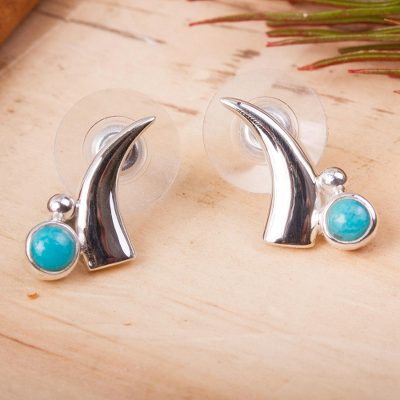 Turquoise button earrings, Artistic Crescents