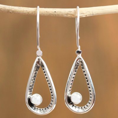 Cultured pearl dangle earrings, Taxco Loops
