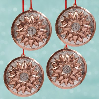 Sterling silver accented copper ornaments, Christmas Eve Flowers (set of 4)