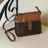 Leather sling, 'Brunch' - Embossed Leather Sling in Chocolate and Espresso