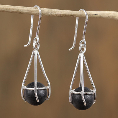 Sterling silver and ceramic dangle earrings, Modern Barro Negro