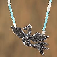 Cultured pearl and chalcedony beaded pendant necklace,