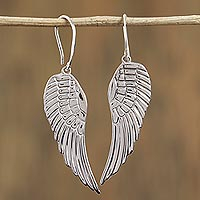 Sterling silver dangle earrings, 'Untamed' - Taxco Sterling Silver Wing Dangle Earrings from Mexico