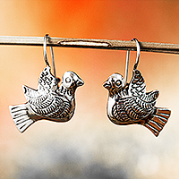Sterling silver drop earrings, 'Peaceful Message' - Taxco Sterling Silver Dove Drop Earrings from Mexico
