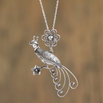Sterling silver pendant necklace, Taxco Peacock