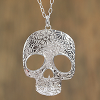 Featured review for Sterling silver pendant necklace, Complex Skull