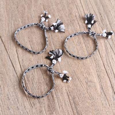 Cotton wristband bracelets, Black and White Dolls (set of 3)