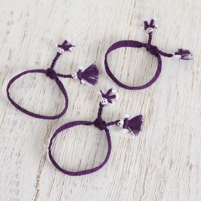 Cotton wristband bracelets, Blue-Violet Dolls (set of 3)