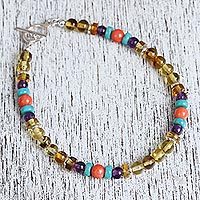 Amber and agate beaded bracelet,